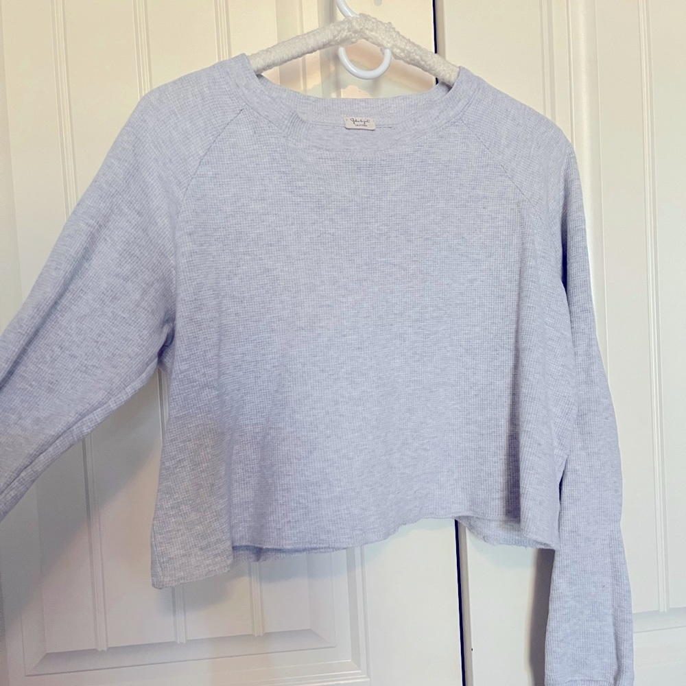 Light gray ribbed cropped long sleeve shirt